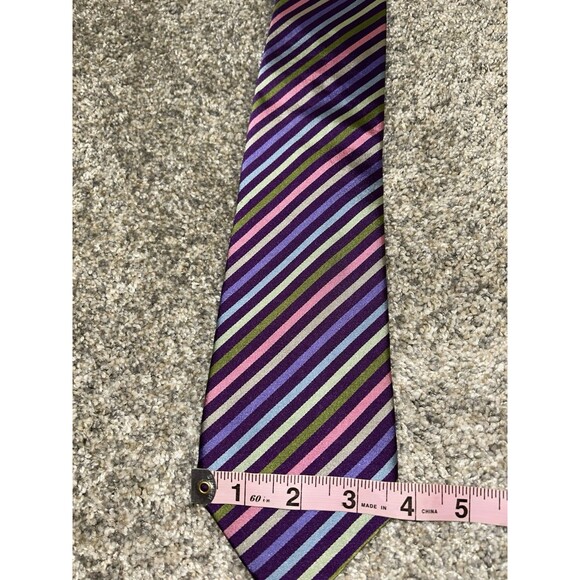 Charles Tyrwhitt London 100% Silk Print Tie 60”3.50” Pastel Stripe Office Formal - Picture 3 of 4